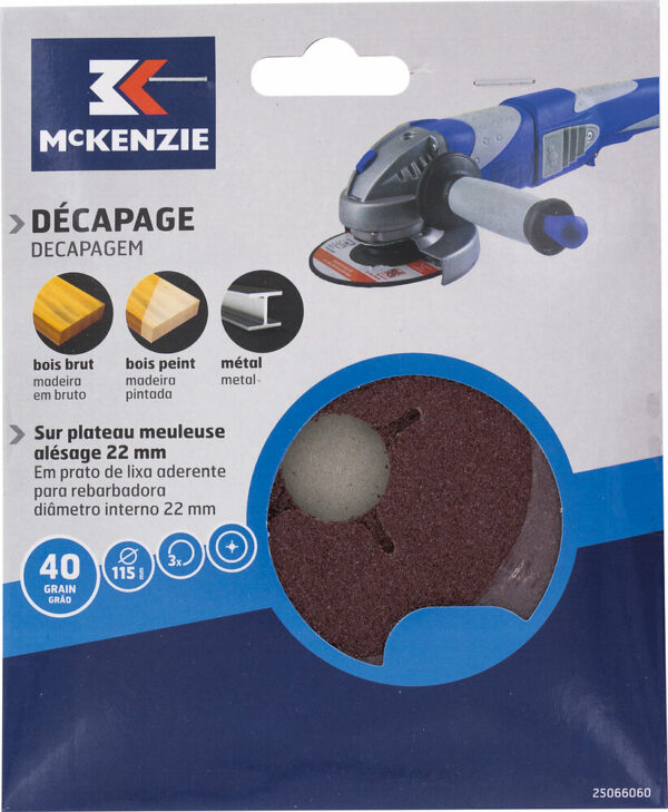 Disques plateau meuleuse Grain 40 – Lot de 3, D115mm pour bois et métal