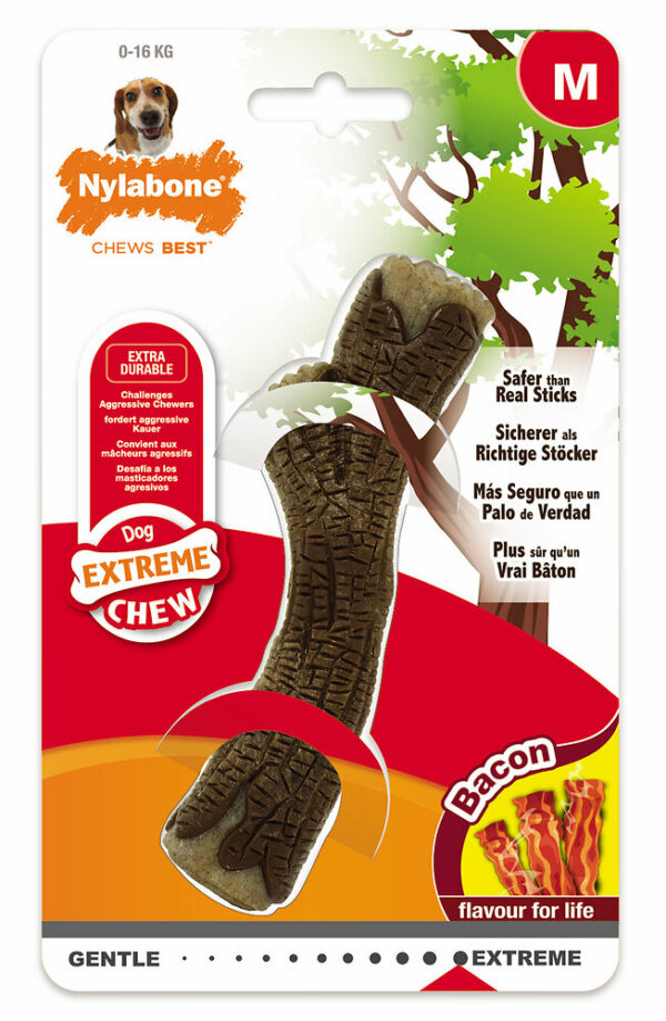 Bâton à mâcher pour chien NYLABONE WOODEN STICK M Bacon