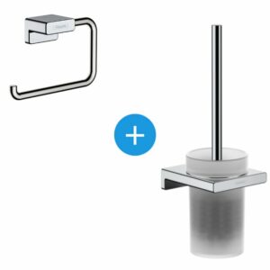 Set brosse de toilette murale + Porte-papier toilette mural, Chrome
