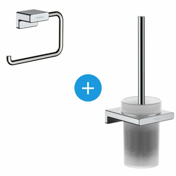 Set brosse de toilette murale + Porte-papier toilette mural, Chrome