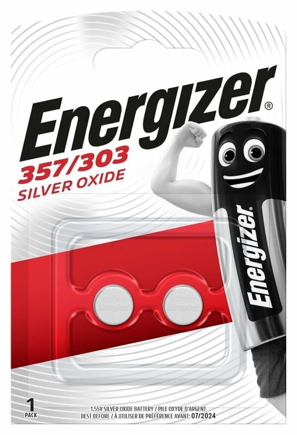 Pile bouton à l'oxyde d'argent Energizer 357-303 (Pack de 2) - Longue Durée et Éco-Responsable