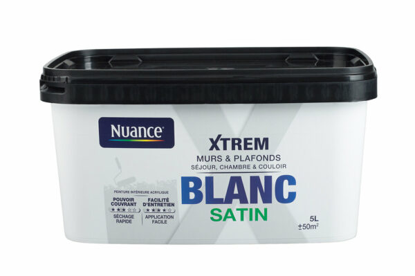 Peinture XTREM Grand Blanc Satin 5L - Peinture lessivable pour une finition soyeuse