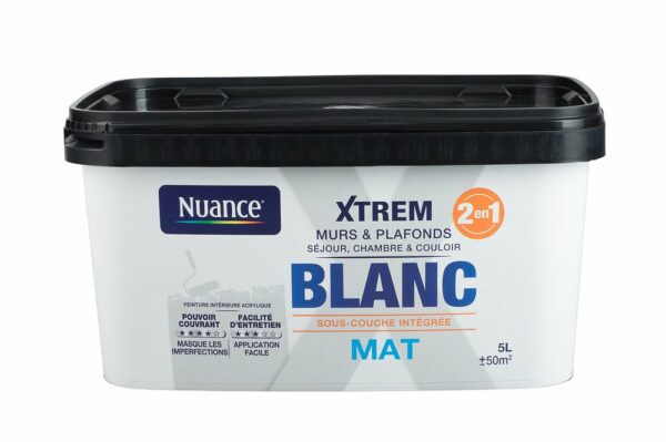 Peinture XTREM Murs & Plafond avec sous-couche - Blanc - Mat - 5L