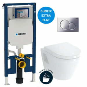 Pack WC Bâti-support Geberit extra-plat UP720 + WC suspendu Vitra integra + Abattant softclose + Plaque chrome (SLIM-Integra-N)