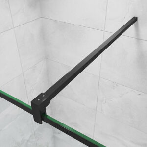 Paroi de douche 70x200cm avec barre de fixation noire 140cm en carré, AICA paroi de douche à l'italienne en 8mm verre anticalcaire style moderne