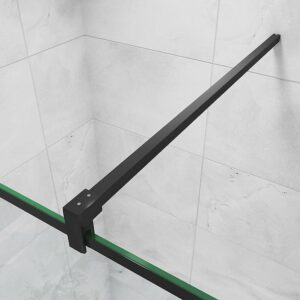 Paroi de douche 90x200cm avec barre de fixation noire 140cm en carré, AICA paroi de douche à l'italienne en 8mm verre anticalcaire style moderne