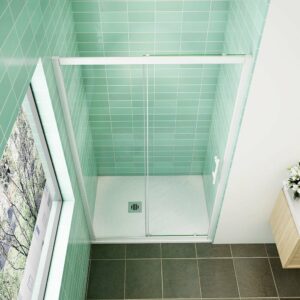AICA porte de douche coulissante 120x190cm profilé blanc installation en niche
