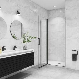 Porte de douche pivotante en verre anticalcaire noir mat 110x200cm