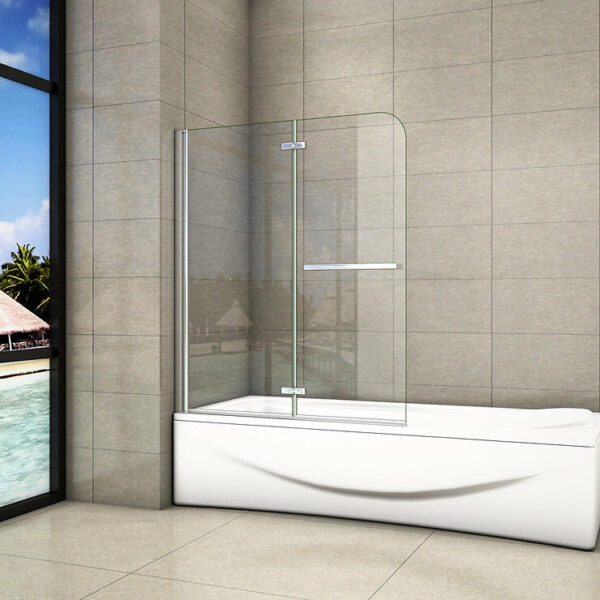 Pare-baignoire 120x140cm paroi pivotante 180° et pliante en verre trempé anticalcaire
