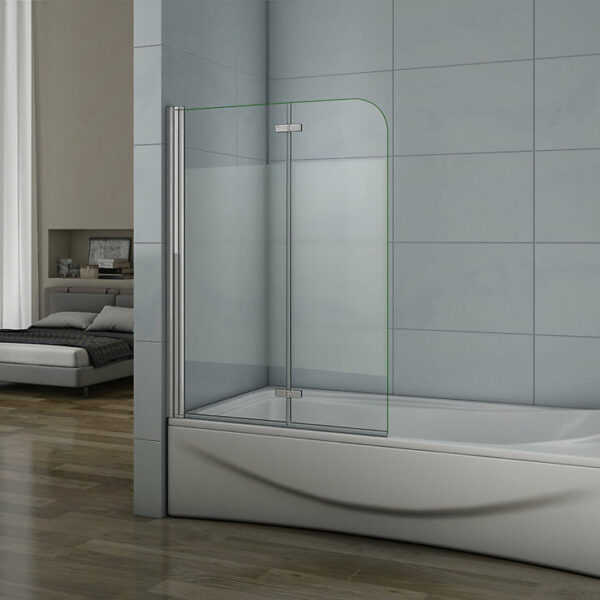 Pare-baignoire 90x140cm pivotant et pliant, verre anticalcaire et sablé au centre, écran paroi de baignoire installée à gauche