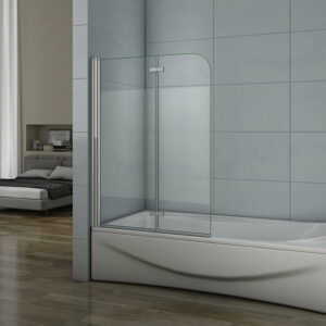 Pare-baignoire 120x140cm pivotant et pliant, verre anticalcaire et sablé au centre, écran paroi de baignoire installée à gauche