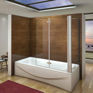 Pare-baignoire pivotant et pliant 90x140cm avec paroi fixe 80x140cm en verre trempé et anticalcaire