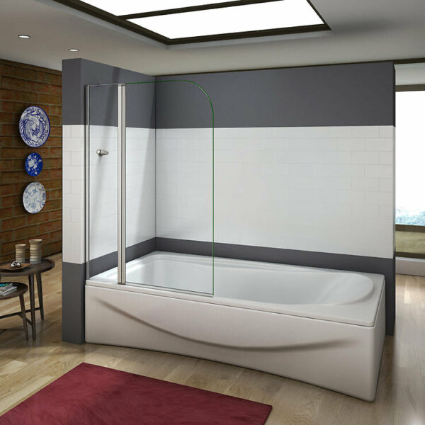 Pare-baignoire 100x140cm pivotant à 180° en verre trempé et anticalcaire