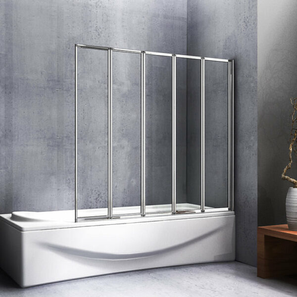 Pare-baignoire 120x140cm à 5 volets en verre securit pivotant et pliant