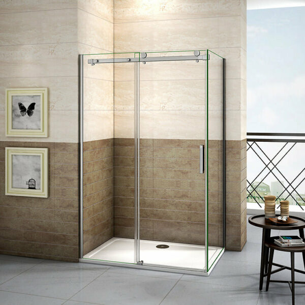 Cabine de douche coulissante 130x100x195cm, porte de douche 130cm + paroi latérale, verre 8mm anticalcaire