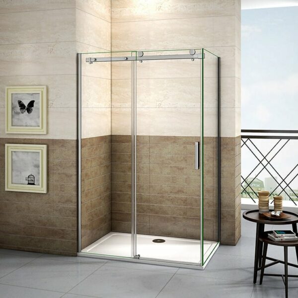 Cabine de douche coulissante 160x70x195cm, porte de douche 160cm + paroi latérale, verre 8mm anticalcaire