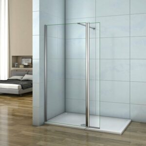 Paroi de douche 150+30x200cm avec barre de fixation 140cm recoupable, verre 8mm anticalcaire, AICA paroi de douche à l'italienne avec retour pivotant 30cm