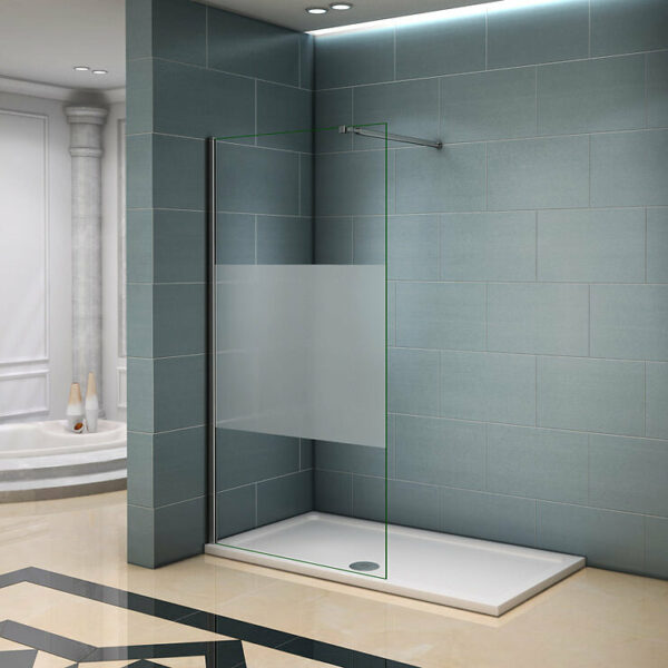 Paroi de douche 90x200cm avec barre de fixation en verre trempé sablé au centre, AICA