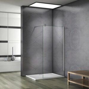 Paroi de douche 90x200cm verre 10mm avec barre de fixation 140cm en carré, AICA paroi de douche à l'italienne en verre securit anticalcaire
