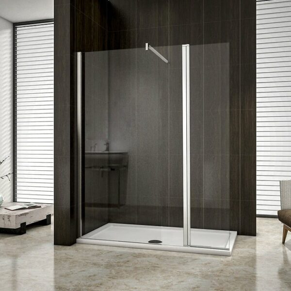 Paroi de douche 150+30x200cm en verre trempé anticalcaire avec barre de fixation