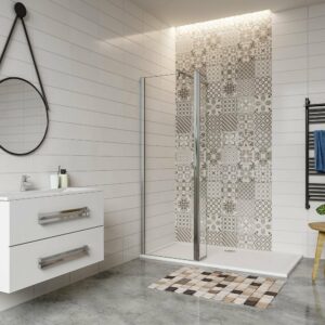 Paroi de douche 40+30x200cm avec barre de fixation 90cm en carré, verre 8mm anticalcaire, AICA paroi de douche à l'italienne avec retour pivotant 30cm