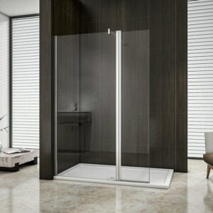 Paroi de douche 70+30x200cm avec barre de fixation 140cm en carré, verre 8mm anticalcaire, AICA paroi de douche à l'italienne avec retour pivotant 30cm
