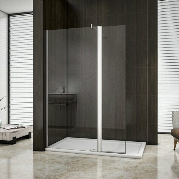 Paroi de douche 70+30x200cm avec barre de fixation 140cm en carré, verre 8mm anticalcaire, AICA paroi de douche à l'italienne avec retour pivotant 30cm