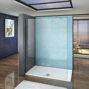Paroi de douche 140x200cm verre 10mm avec barre de fixation 70-120cm en cylindrique, AICA paroi de douche à l'italienne en verre securit anticalcaire
