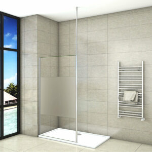 Paroi de douche 90x200cm en verre trempé sablé au centre avec barre de fixation