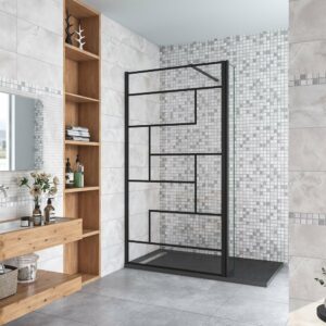 Paroi de douche à l'italienne 100+40x200cm avec barre de fixation noire 140cm recoupable, paroi de douche style modèle avec retour pivotant 40cm en noir mat