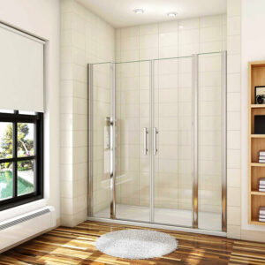 Porte de douche battante H.187cm largeur réglable 144 à 149.4cm, porte de douche pivotante à 180°