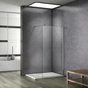 Paroi de douche 90x200cm verre 10mm avec barre de fixation 90cm en carré, AICA paroi de douche à l'italienne en verre securit anticalcaire