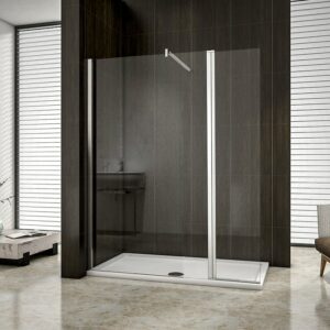 Paroi de douche 160+30x200cm avec barre de fixation 140cm en carré, verre 8mm anticalcaire, AICA paroi de douche à l'italienne avec retour pivotant 30cm