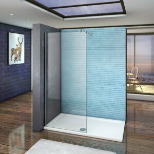 Paroi de douche 100x200cm verre 10mm avec barre de fixation 70-120cm en cylindrique, AICA paroi de douche à l'italienne en verre securit anticalcaire