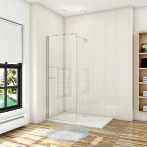 Paroi de douche à l'italienne 70x190cm en verre 8mm anticalcaire avec étagères et barre de fixation
