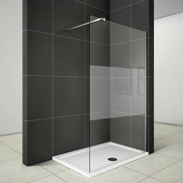 Paroi de douche 100x200cm avec barre de fixation 90cm pince renforcée, AICA paroi de douche à l'italienne en 8mm verre bande centrale dépoli