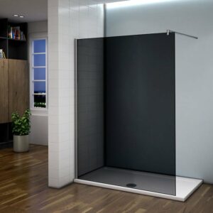 Paroi de douche grise 100x200cm avec barre de fixation 140cm en carré - Paroi de douche à l'italienne en verre trempé 8mm anticalcaire