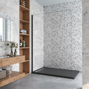 Paroi de douche 160x200cm en Noir mat, AICA paroi de douche italienne en verre 8mm anticalcaire, sans barre de fixation