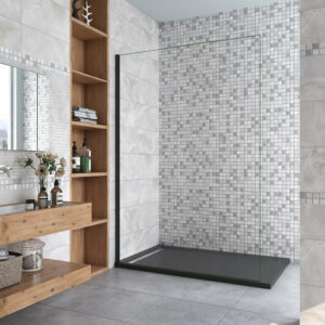 Paroi de douche 160x200cm en Noir mat, AICA paroi de douche italienne en verre 8mm anticalcaire, sans barre de fixation