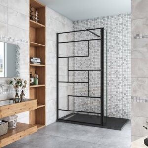 Paroi de douche à l'italienne en verre trempé 90+40x200cm avec barre de fixation noire