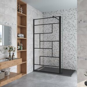 Paroi de douche à l'italienne 140+40x200cm avec barre de fixation noire 90cm en carré
