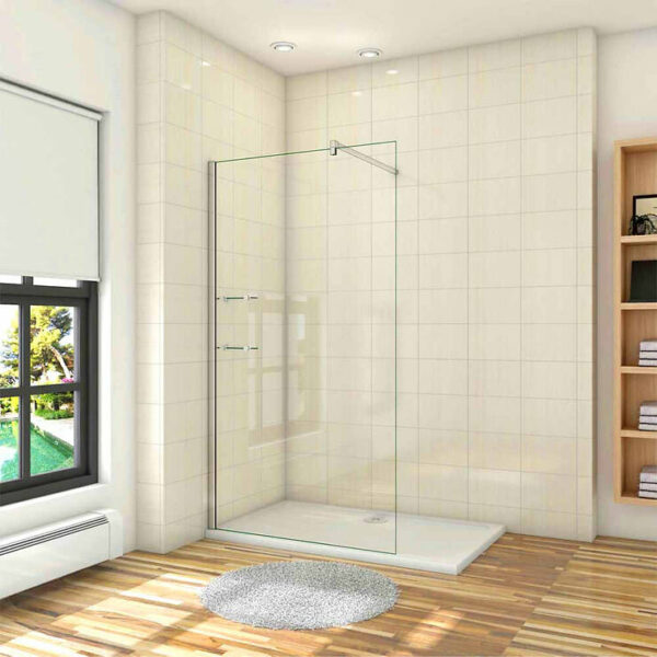 Paroi de douche 80x190cm avec étagères et barre de fixation 140cm en carré, AICA paroi de douche à l'italienne en 8mm verre anticalcaire