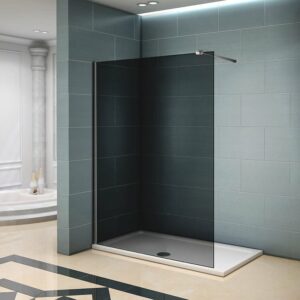 Paroi de douche grise 140x200cm avec barre de fixation 90cm Pince renforcée, paroi de douche à l'italienne en 8mm verre anticalcaire