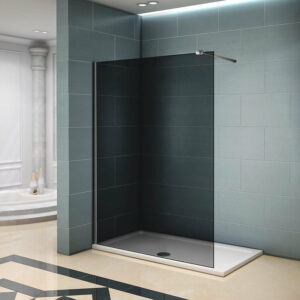 Paroi de douche grise 140x200cm avec barre de fixation 90cm