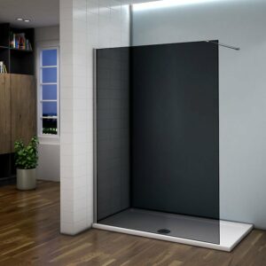 Paroi de douche grise 120x200cm avec barre de fixation 90cm recoupable, paroi de douche à l'italienne en 8mm verre anticalcaire