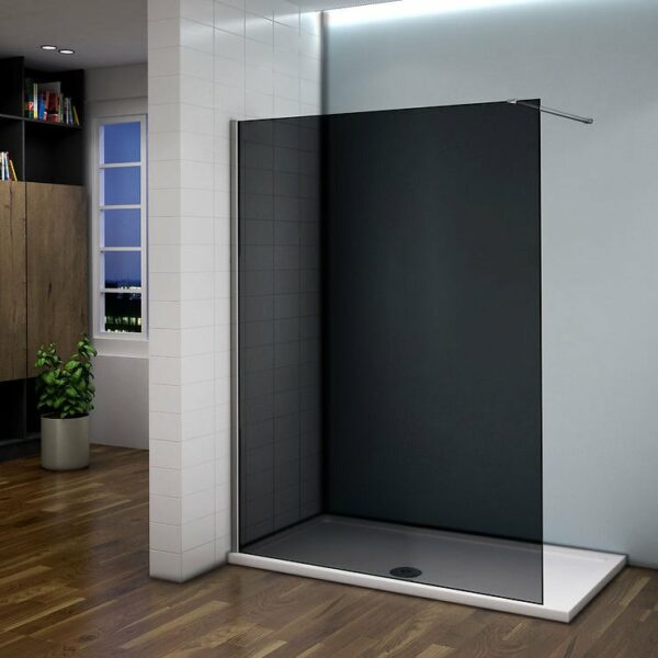 Paroi de douche grise 120x200cm avec barre de fixation 90cm recoupable, paroi de douche à l'italienne en 8mm verre anticalcaire