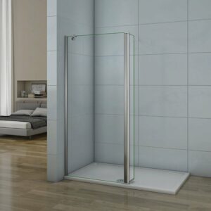Paroi de douche 40+30x200cm avec barre de fixation d'angle 45cm, verre 8mm anticalcaire, AICA paroi de douche à l'italienne avec retour pivotant 30cm