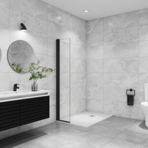 Paroi de douche italienne pivotante 45x200cm, AICA paroi de douche retour pivotant mural en verre 8mm anticalcaire, profilé noir mat
