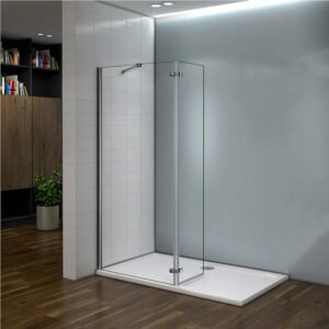 Paroi de douche avec retour pivotant 90+40x200cm, charnières, AICA paroi de douche à l'italienne en verre anticalcaire