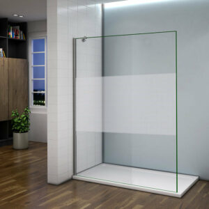 Paroi de douche 90x200cm avec barre de fixation d'angle 45cm, AICA paroi de douche à l'italienne en 8mm verre bande centrale dépoli